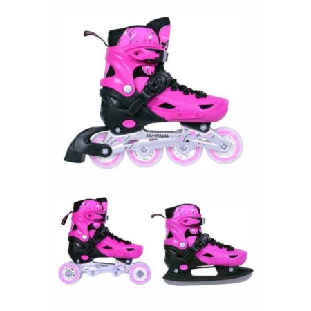Αυξομειούμενα Πατίνια/Roller Skates/Παγοπέδιλα 3 σε 1 - Ροζ
